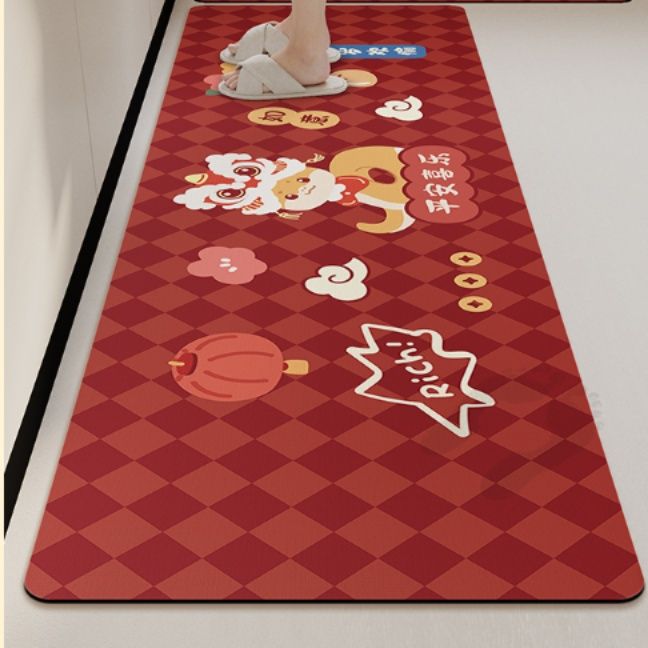 新年を華やかに彩る吸水・抗菌加工の洗える滑り止めキッチンマット