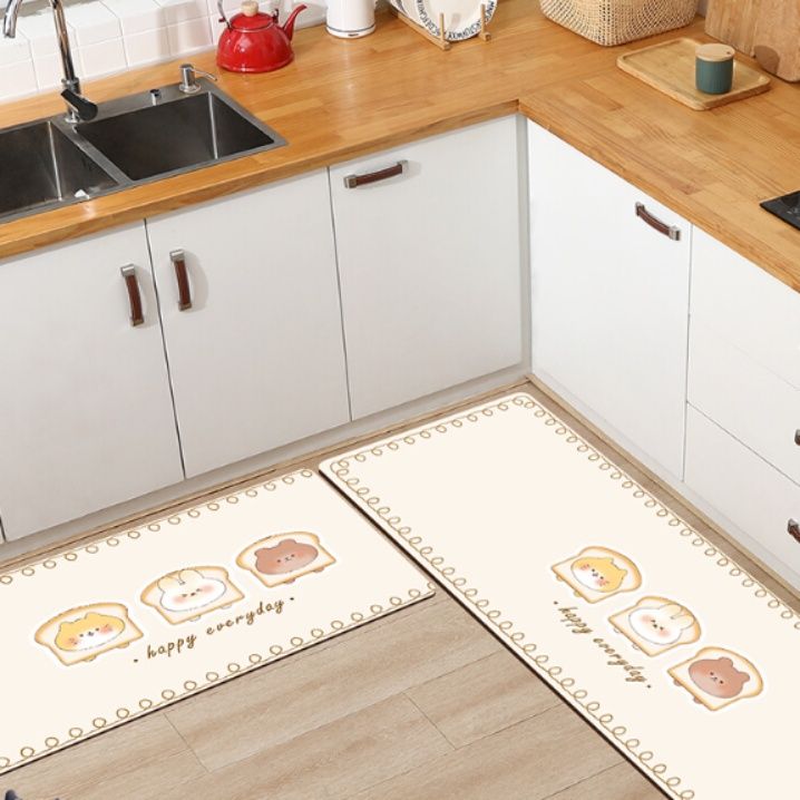 クリーミーな奶油風デザインが魅力！吸水防滑で洗えるキッチンマット