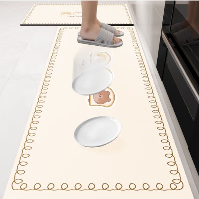 クリーミーな奶油風デザインが魅力！吸水防滑で洗えるキッチンマット