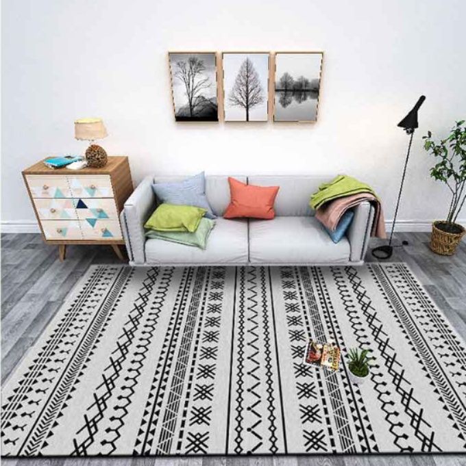 拭けて清潔！幾何柄がおしゃれな北欧風オーダーメイドキッチンマット