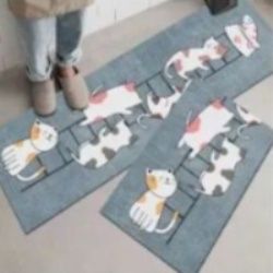 吸水性と撥水性に優れた可愛い動物柄の滑りにくいキッチンマット