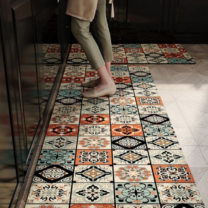 幾何学模様でおしゃれ！洗える滑り止め付きPVCキッチンマット