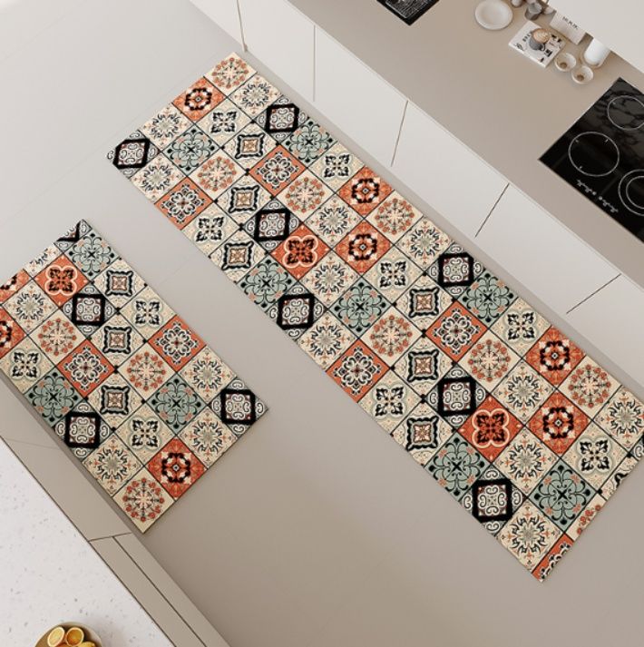 幾何学模様でおしゃれ！洗える滑り止め付きPVCキッチンマット