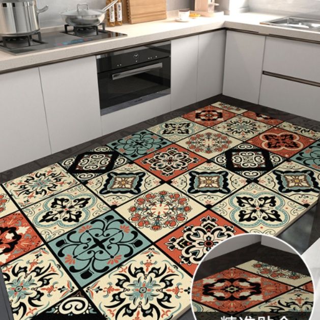 幾何学模様でおしゃれ！洗える滑り止め付きPVCキッチンマット