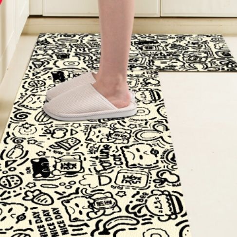 汚れに強く拭くだけ簡単！北欧風デザインの滑り止め付きキッチンマット