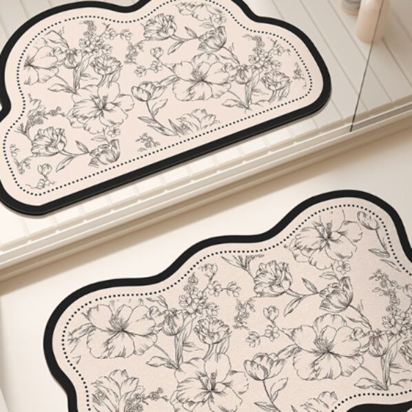 吸水速乾で滑り止め付き！北欧風花柄が可愛いキッチンマット4サイズ展開