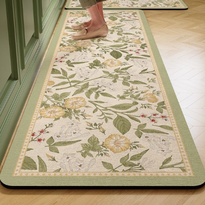 花柄で美しい吸水防滑キッチンマット！洗える抗菌仕様でお手入れ簡単