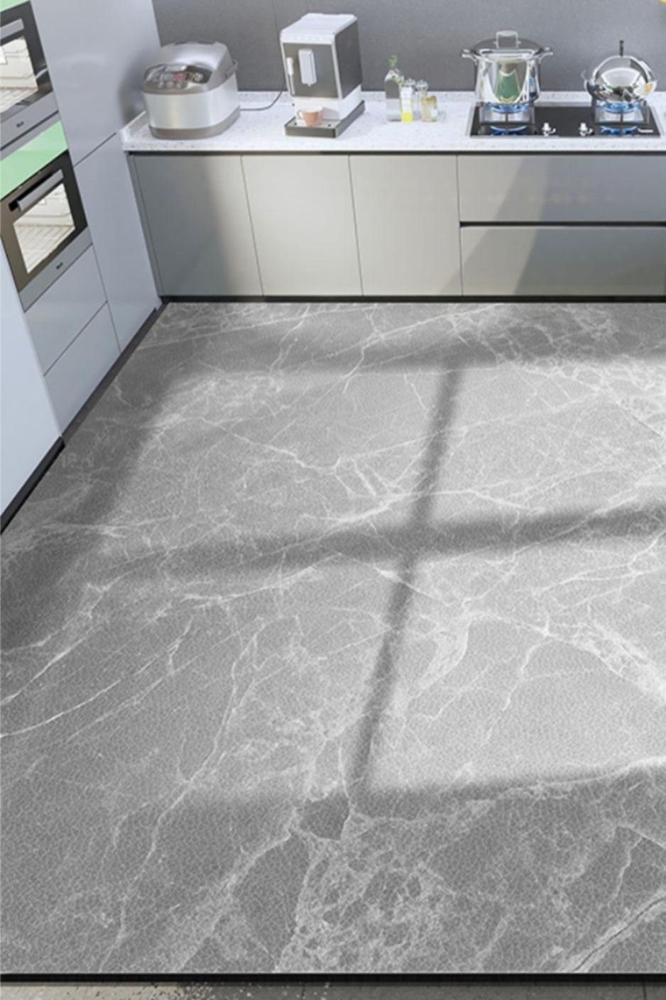 拭けるPVC製で汚れに強い！幾何学模様がおしゃれなキッチンマット