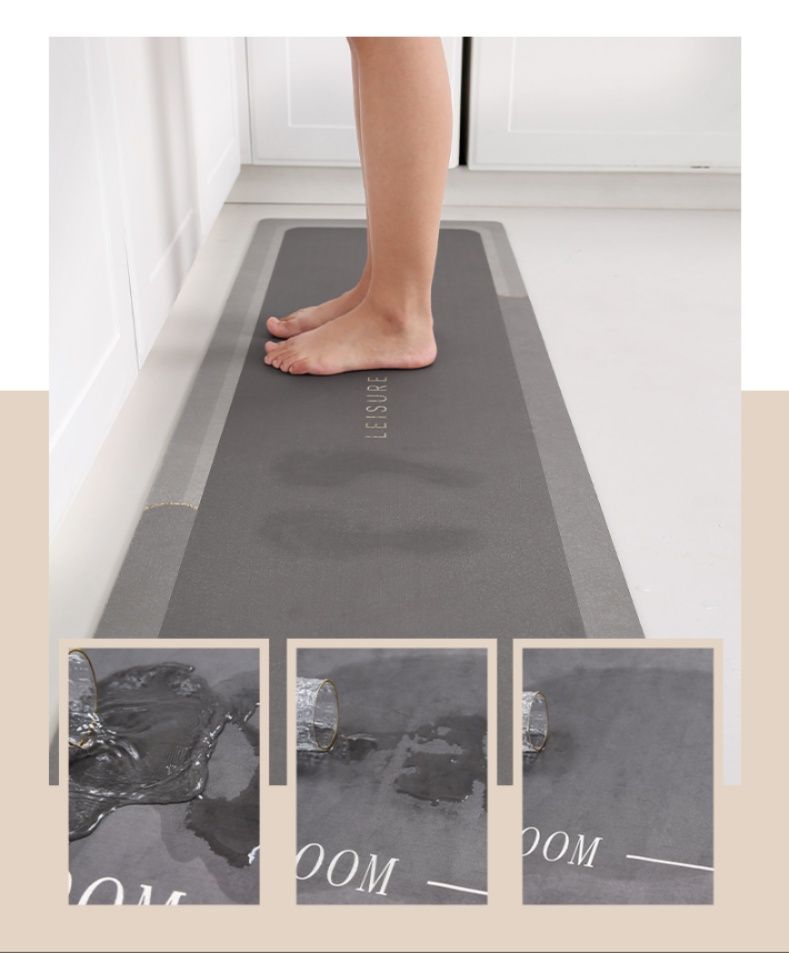 吸水速乾で清潔！滑り止め付きでずれない洗えるキッチンマット