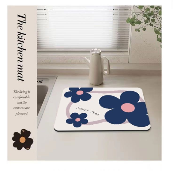 硅藻土で吸水抜群！拭ける北欧花柄キッチンマット4サイズ展開洗える