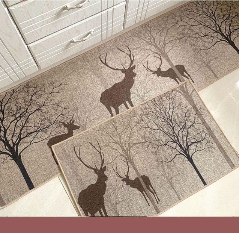 天然麻素材でお手入れ簡単！滑り止め付北欧風キッチンマット