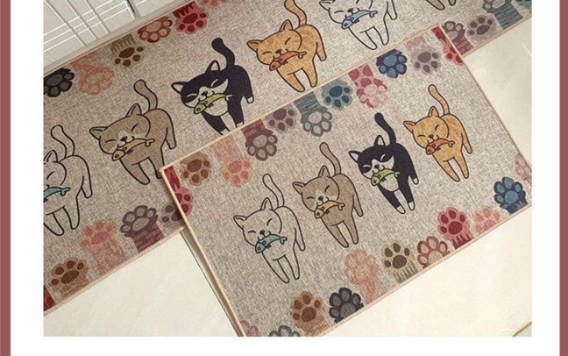 天然麻素材でお手入れ簡単！滑り止め付北欧風キッチンマット