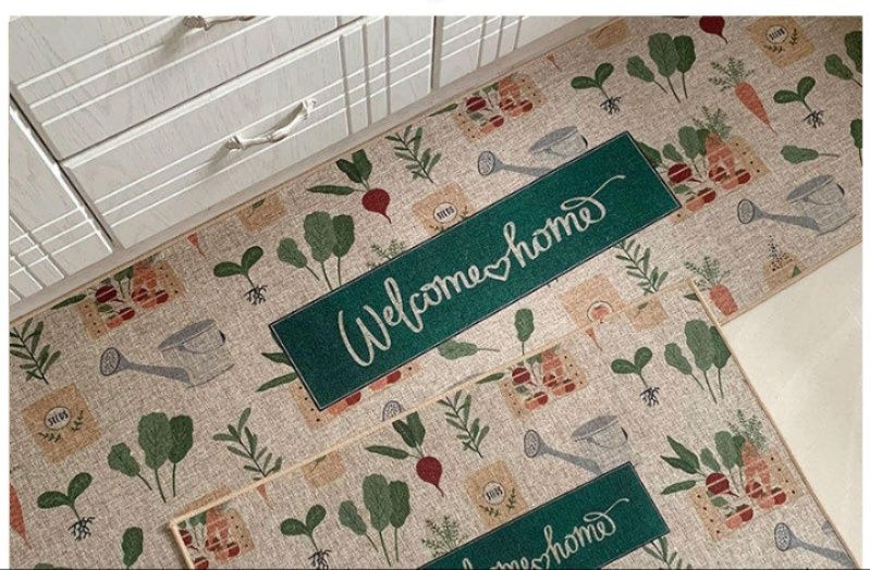 天然麻素材でお手入れ簡単！滑り止め付北欧風キッチンマット