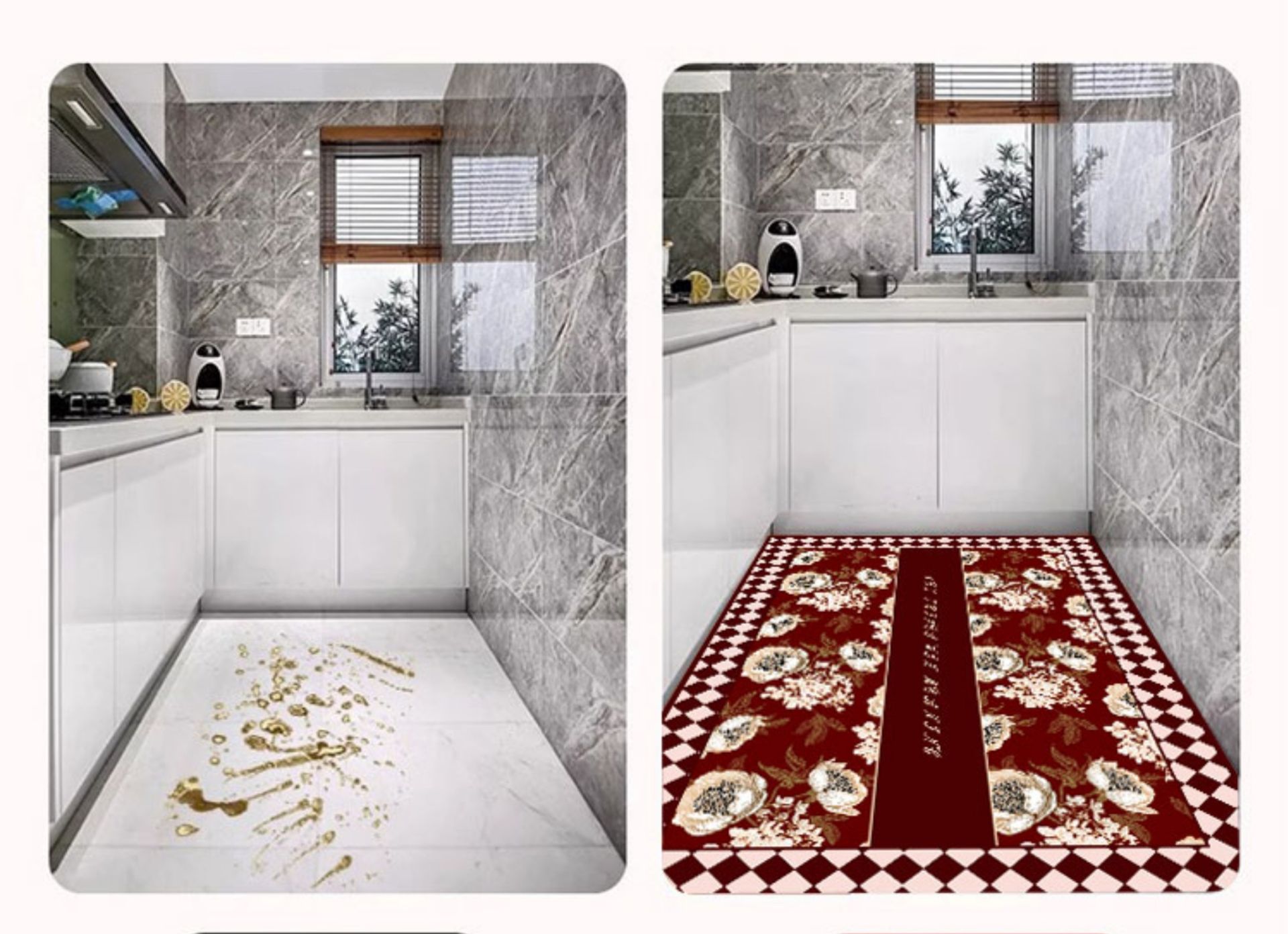 拭けて洗える吸水キッチンマット！滑り止め付きでずれない北欧風デザイン