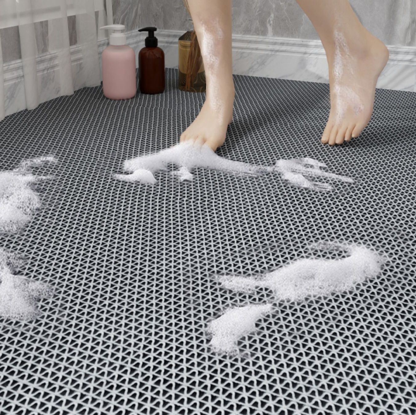 拭けて洗える！PVC製で滑り止め効果抜群のクリアグレーキッチンマット