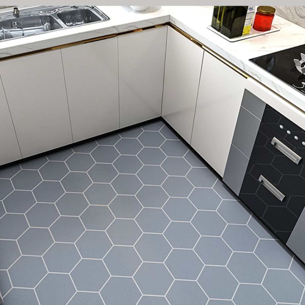 防滑で安全！汚れに強い北欧風PVCキッチンマット 洗えて手入れ簡単