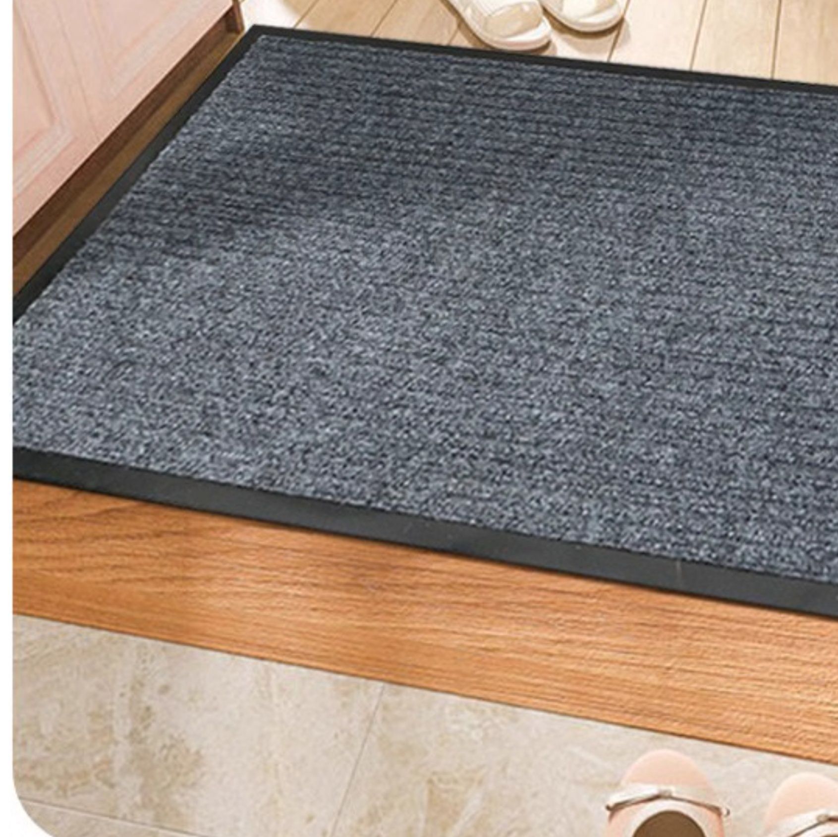 拭き取れる赤いストライプでおしゃれ！洗える滑り止め付きキッチンマット