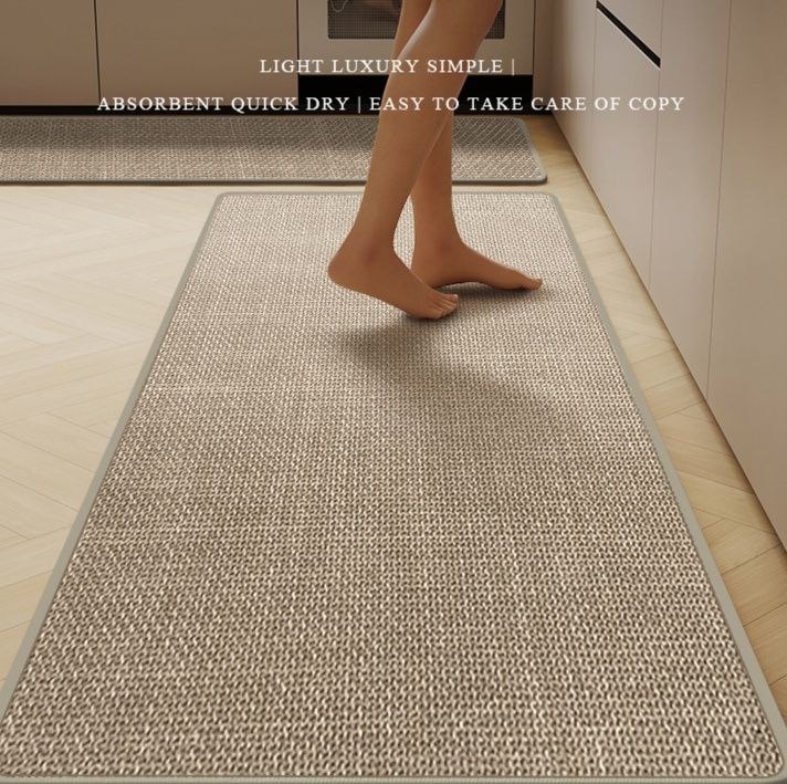 拭けて洗える！滑り止め付きリネンキッチンマット45×180cm対応