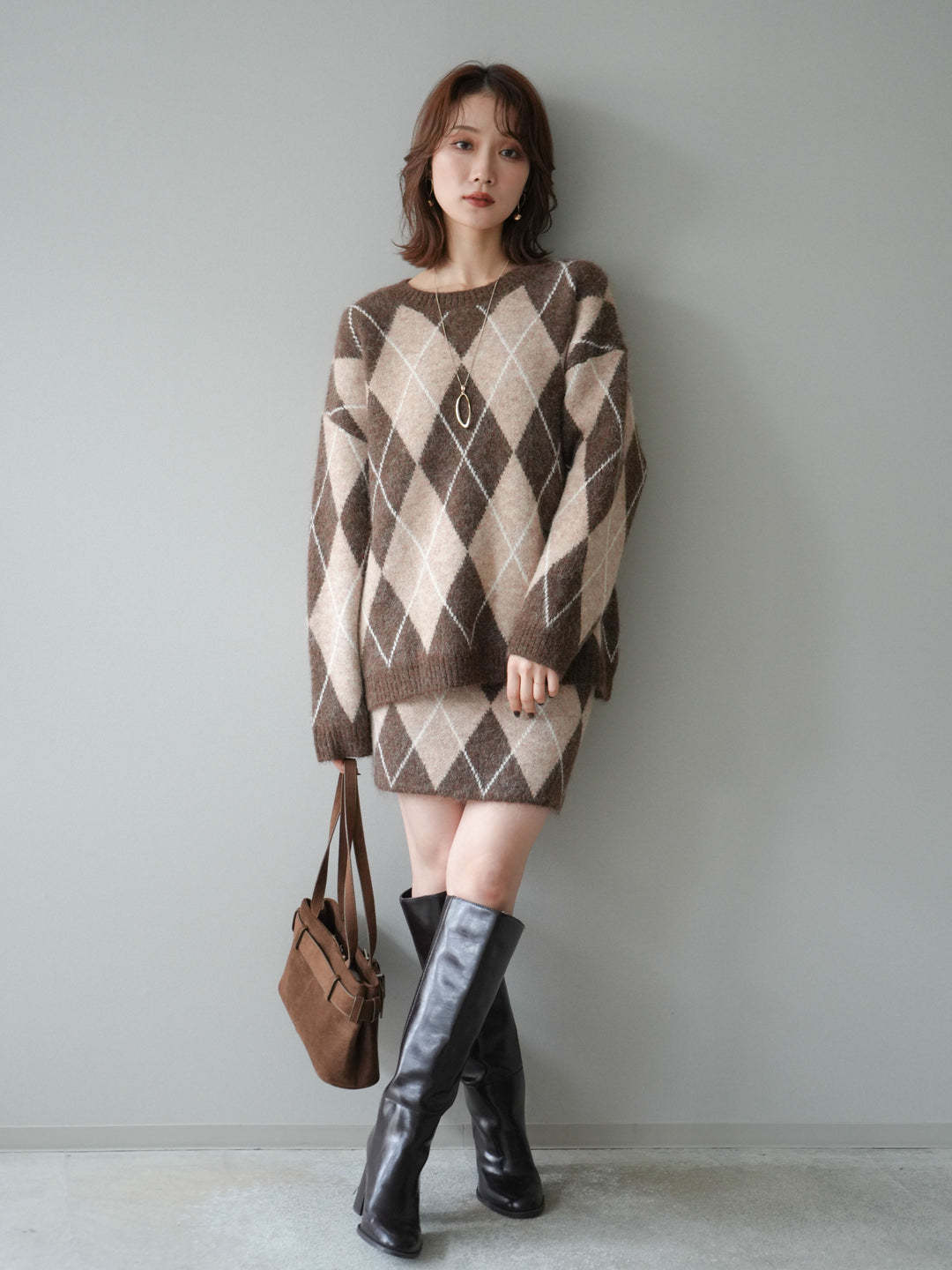 アーガイル柄ニットセーター&スカートセット