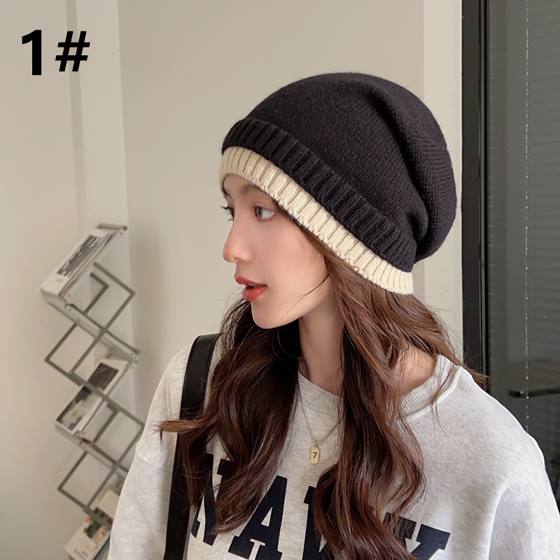 秋冬新作ニット帽バイカラー小顔効果レディース