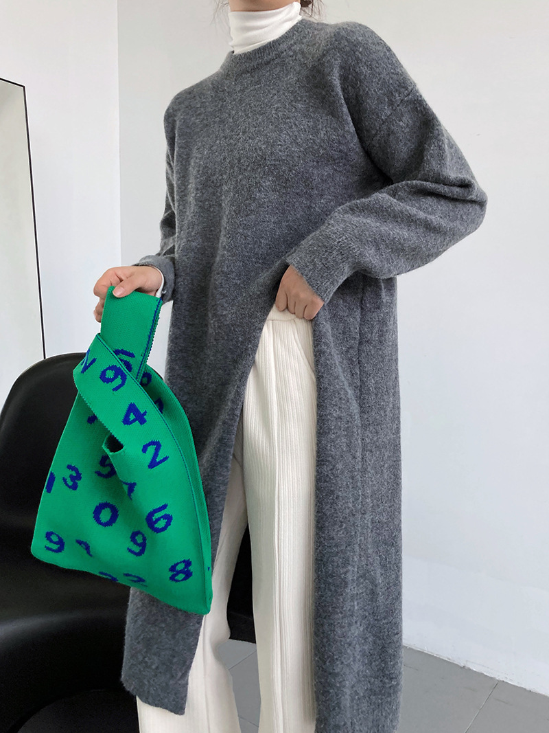 レディース ロング丈ニットセーター 韓国風 4色展開