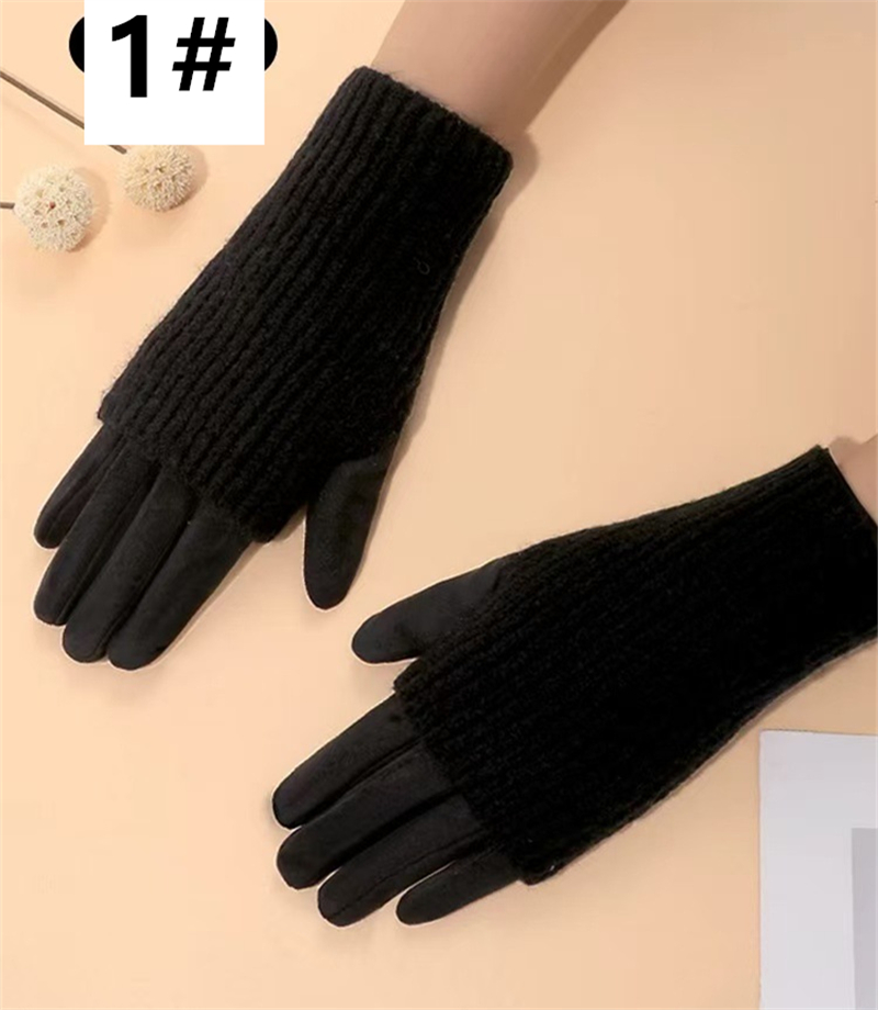 秋冬新作ニット切り替え手袋画面対応暖か女性用