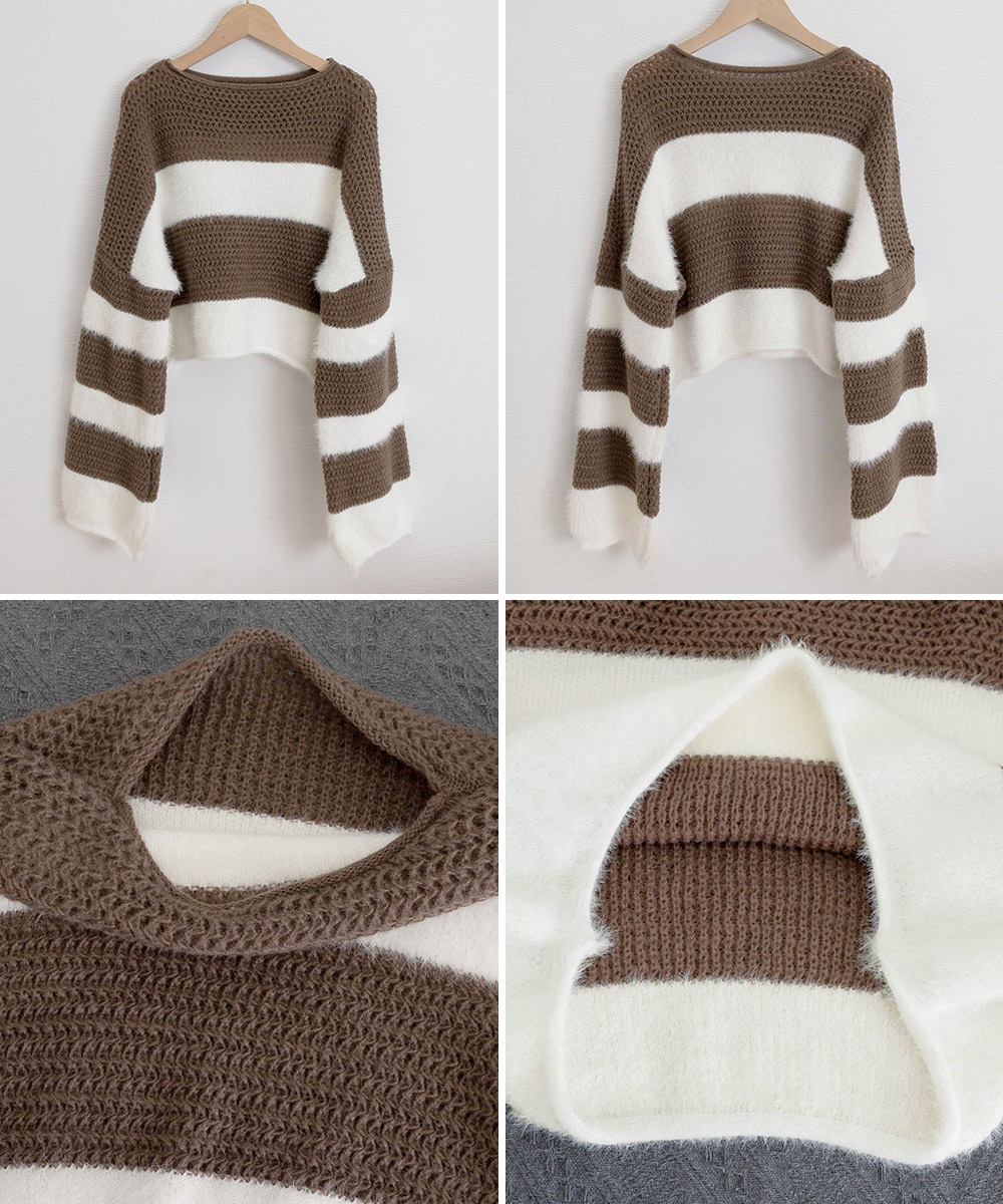 ふわふわボーダーニット長袖セーター