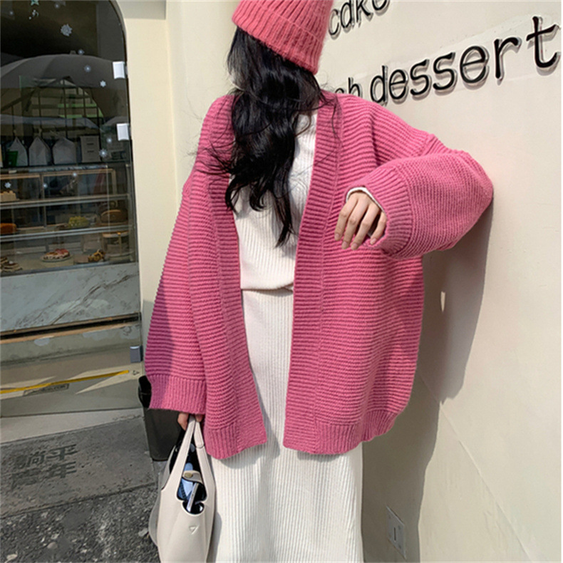 秋冬新作 ゆったりニットカーディガン 長袖 無地 羽織り