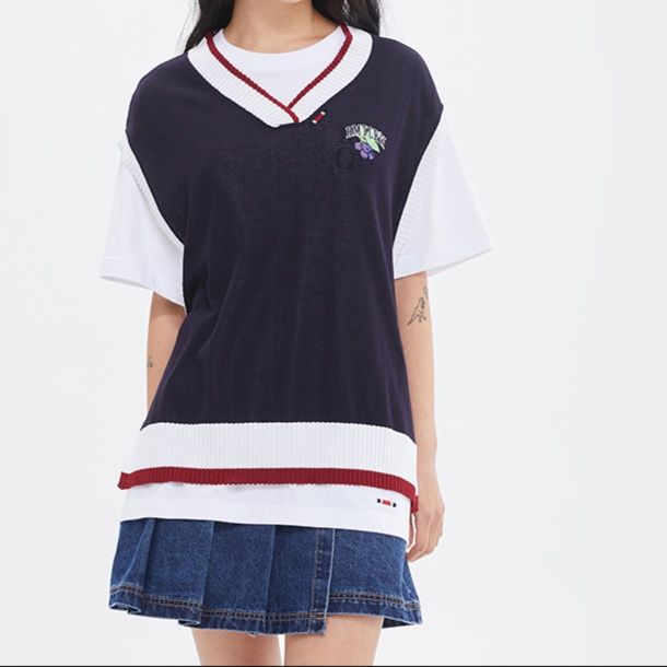 ニット 学院風レイヤードニットベスト