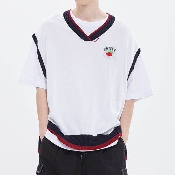 ニット 学院風レイヤードニットベスト