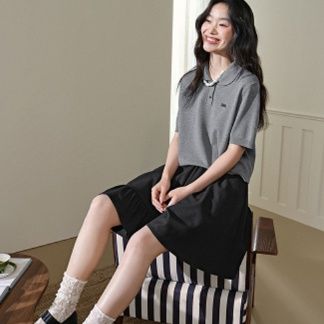 ニット レース裾飾り半袖ポロニット