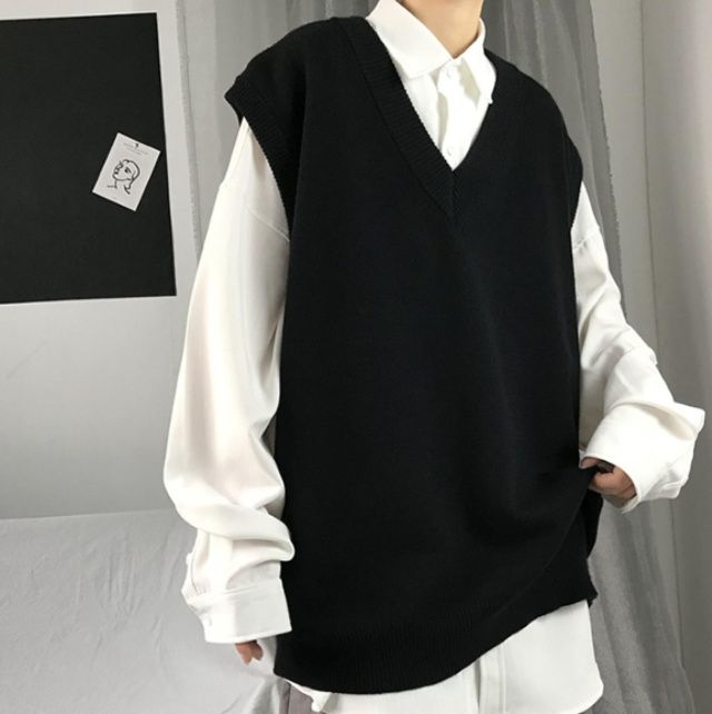 ニット 深襟無袖重ね着風ニットベスト