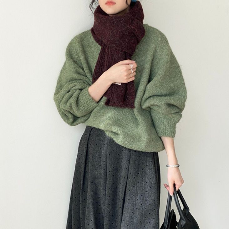 ニット ふんわりモヘア風ドロップショルダーニットセーター