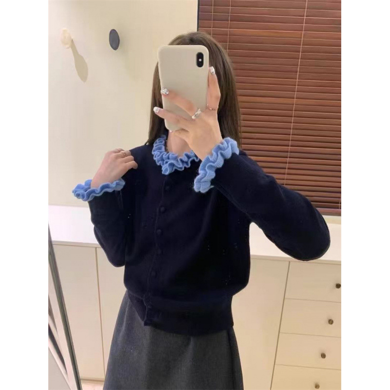 フリル襟ニットカーディガン韓国風レディース3色