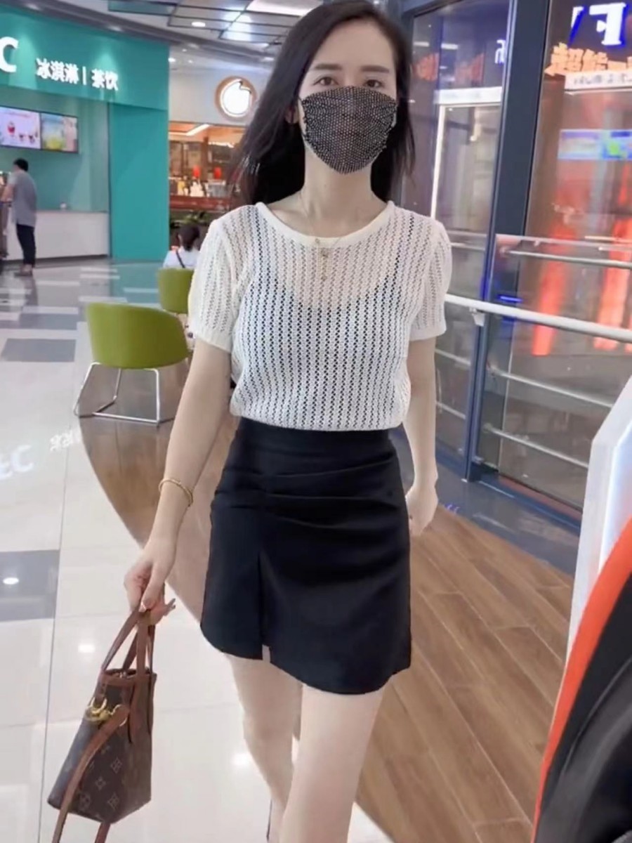 ニット 背中編み上げメッシュニット