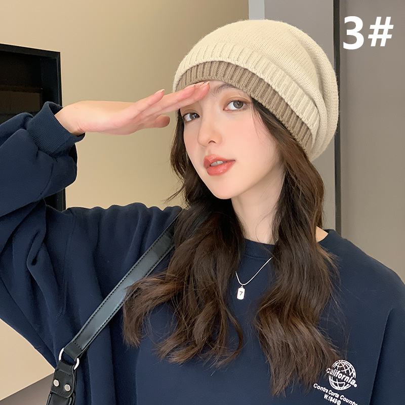 秋冬新作ニット帽バイカラー小顔効果レディース