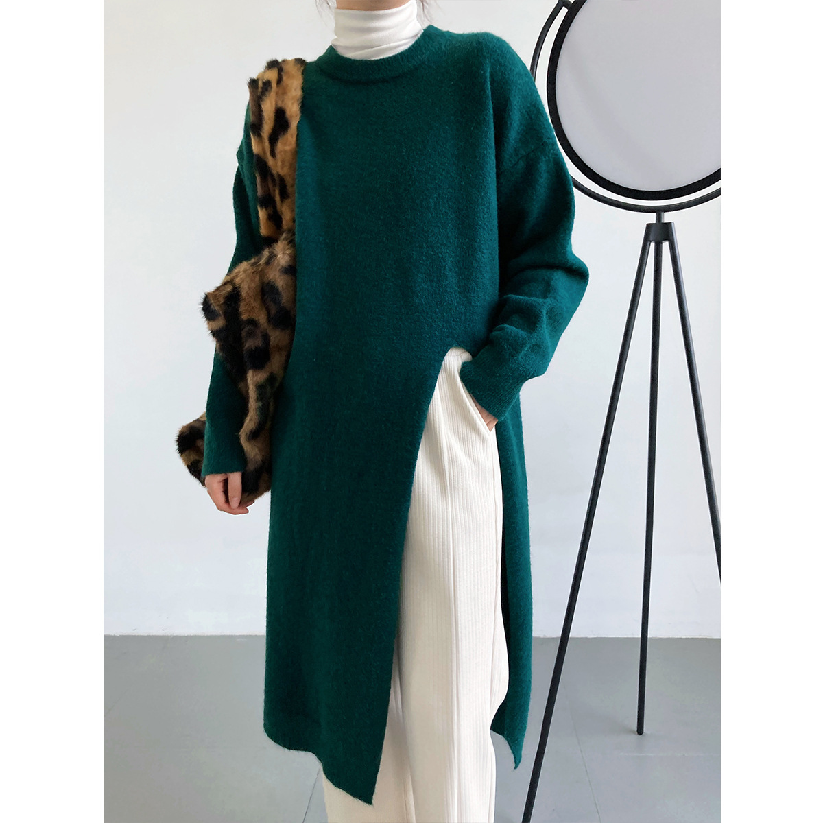 レディース ロング丈ニットセーター 韓国風 4色展開