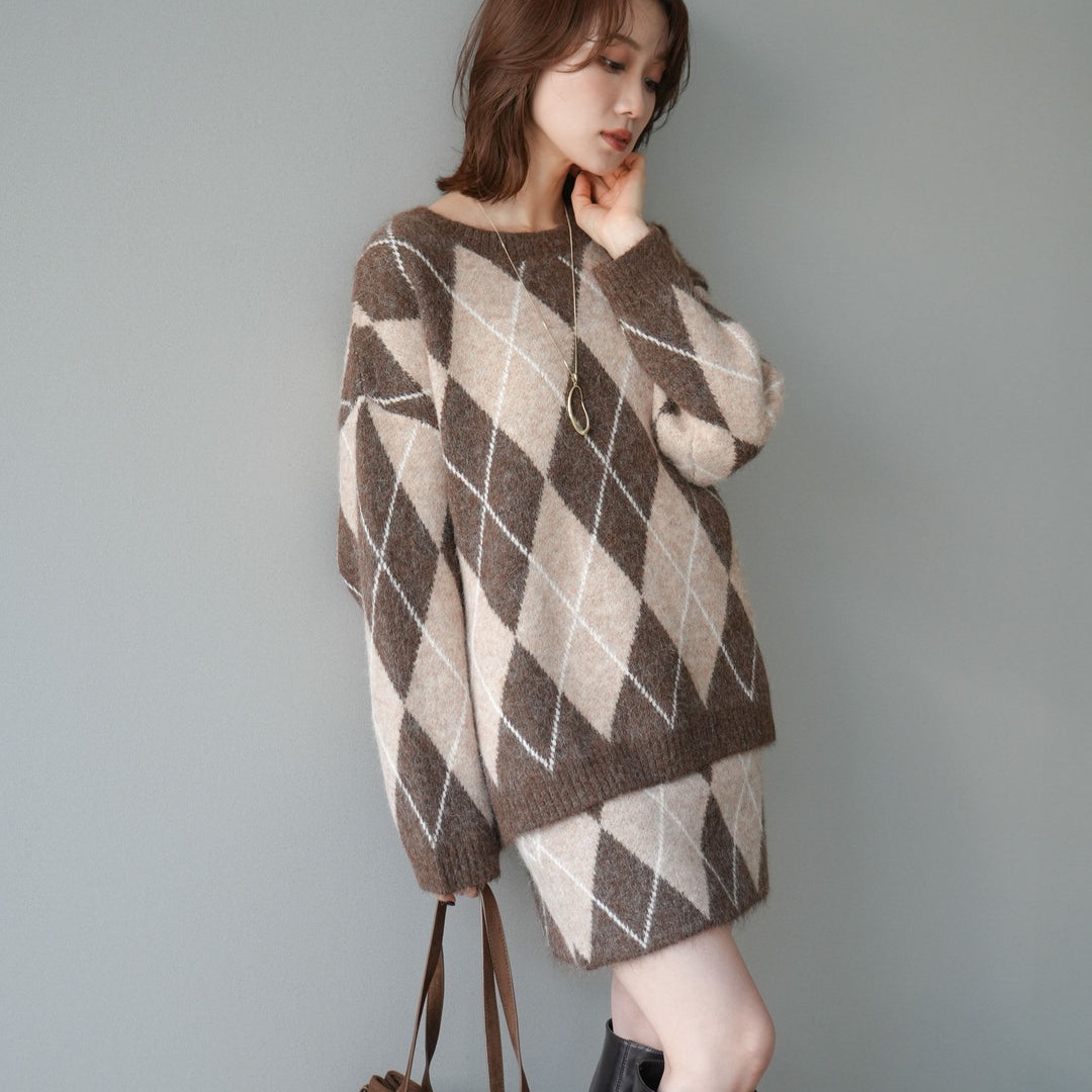 アーガイル柄ニットセーター&スカートセット