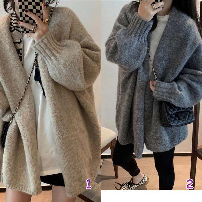 韓国風ロングニットカーディガン レディース 2色展開