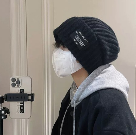ニット リブ編み織りラベル付きゆったりニット帽