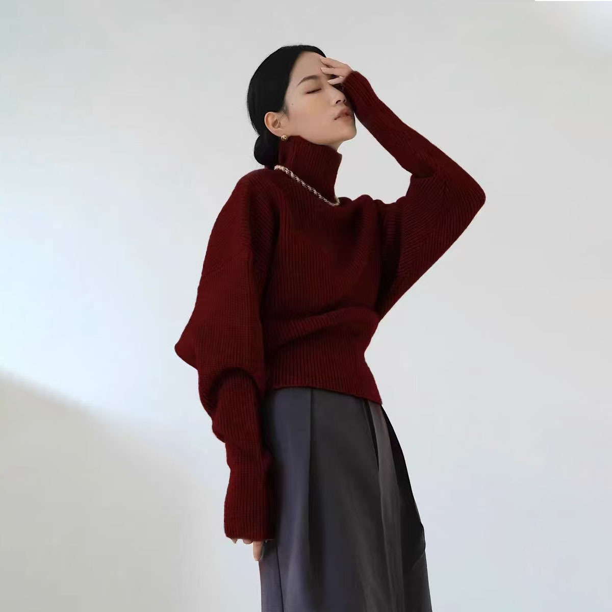レディース ハイネック ニットセーター 韓国風トップス
