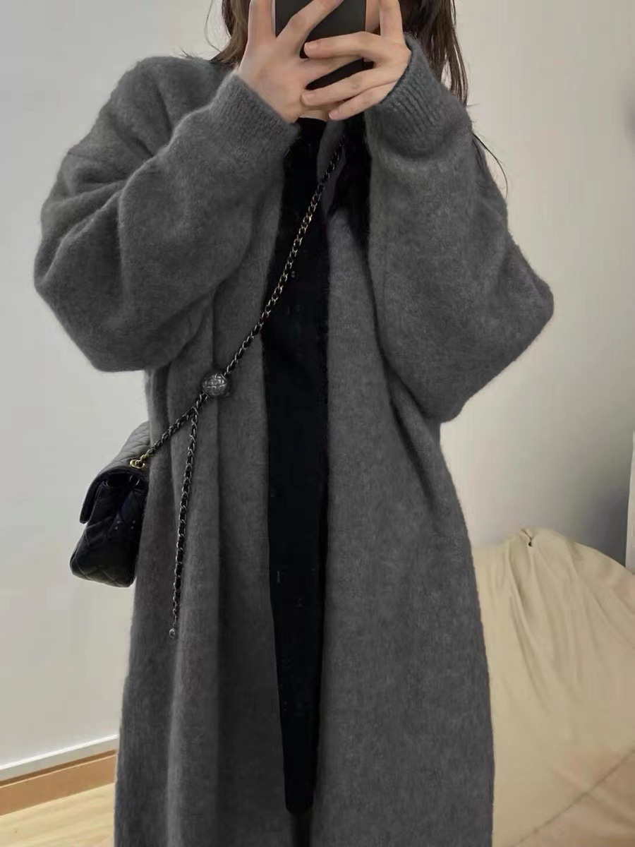 レディースニットカーディガン韓国風ロング丈5色展開