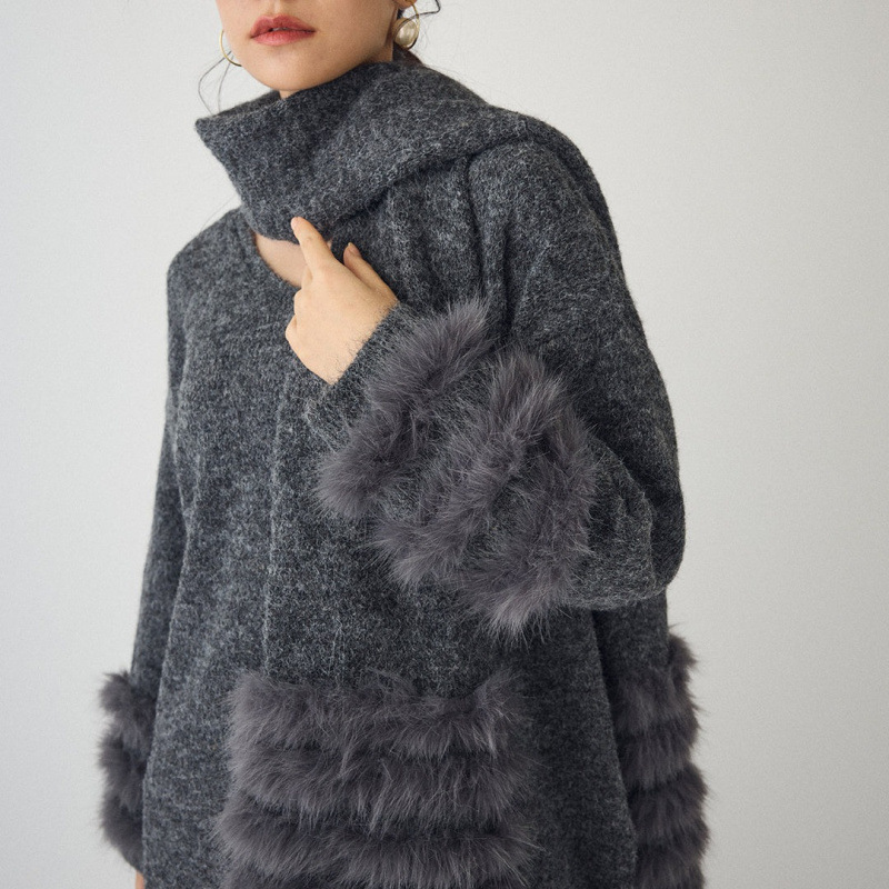 ニットセーター マフラー付き レディース 秋冬 二色展開