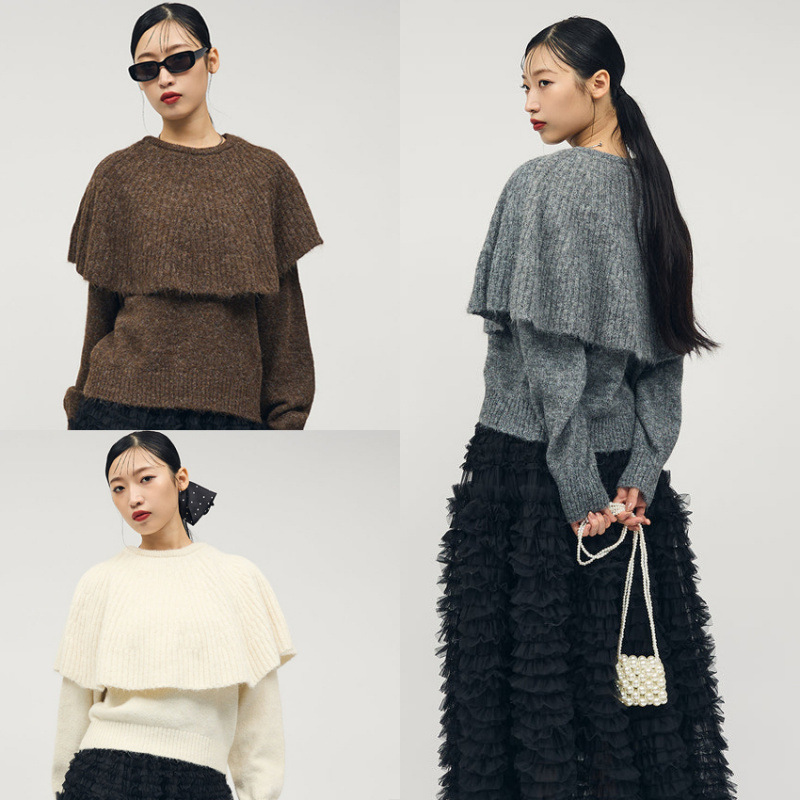 レディース ケープ風ニットセーター ゆったり 韓国風 3色展開