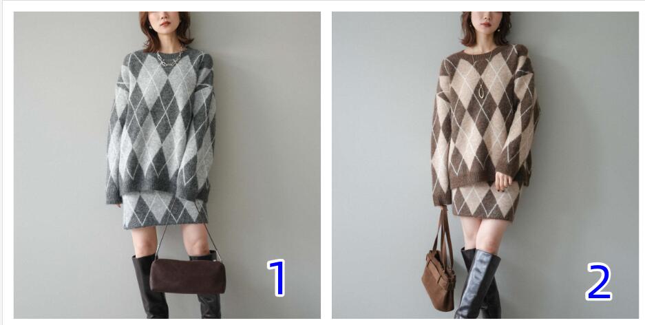 アーガイル柄ニットセーター&スカートセット