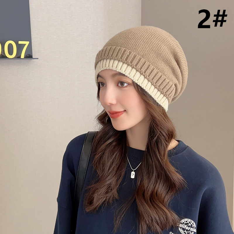 秋冬新作ニット帽バイカラー小顔効果レディース