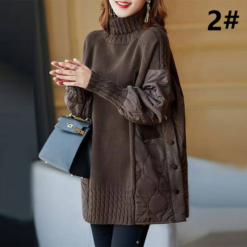 秋冬新作 体型カバー ハイネック ニット切替ベスト 上品レディース