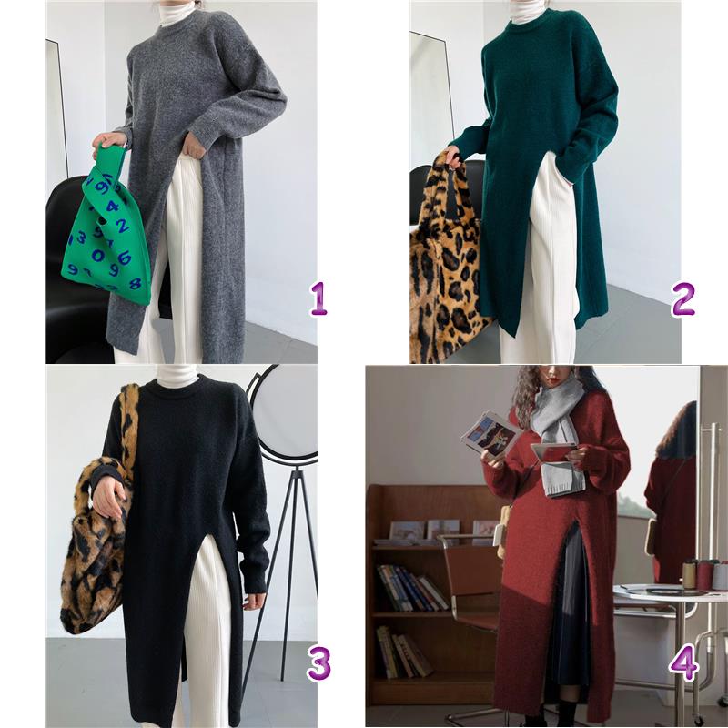 レディース ロング丈ニットセーター 韓国風 4色展開