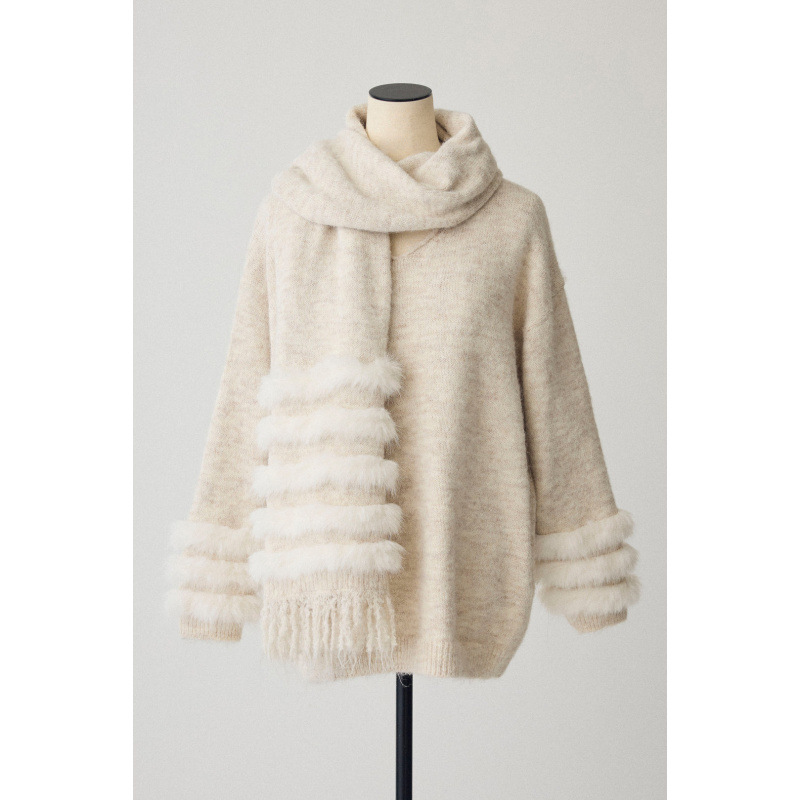 ニットセーター マフラー付き レディース 秋冬 二色展開