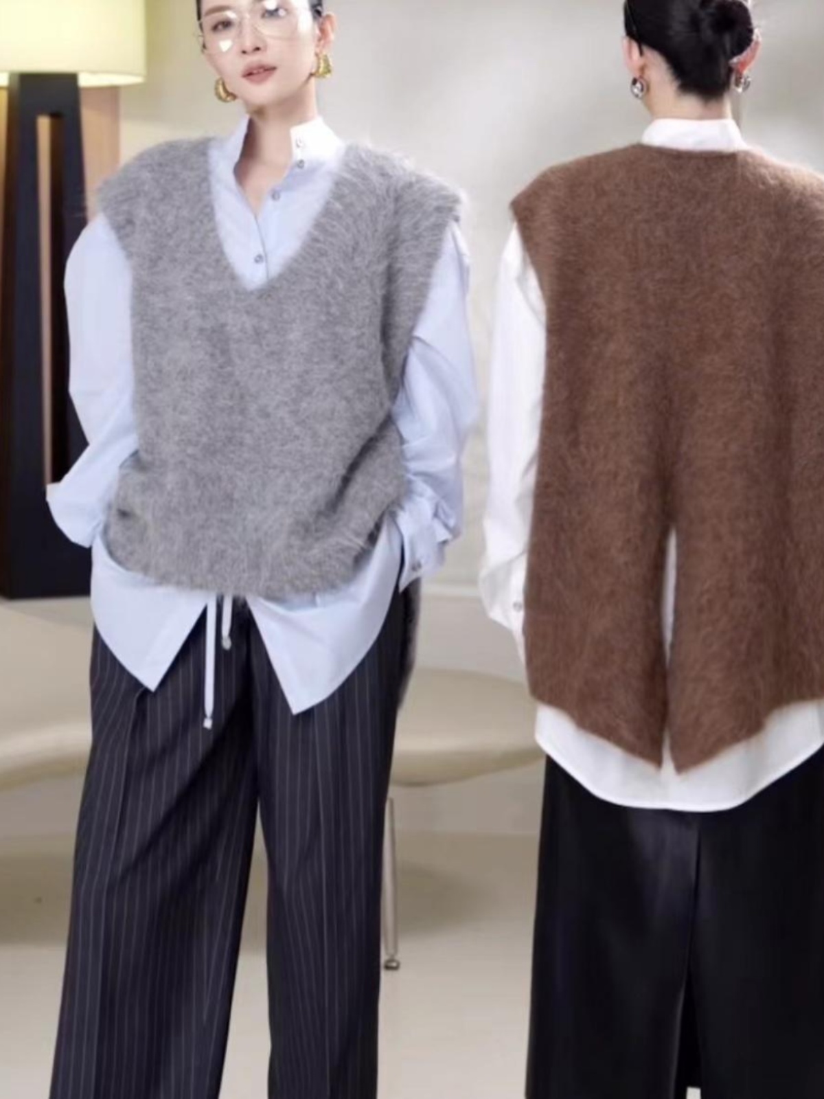 ニット ふわもこ深Vネックニットベスト